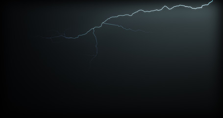 Lightning strikes on a black background with realistic reflections