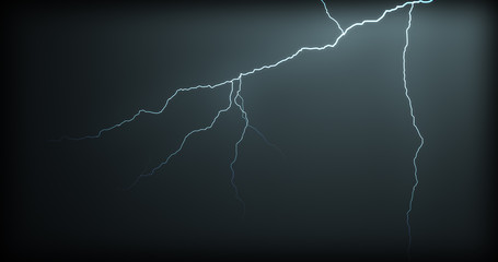 Lightning strikes on a black background with realistic reflections