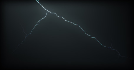 Lightning strikes on a black background with realistic reflections