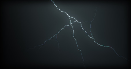 Lightning strikes on a black background with realistic reflections