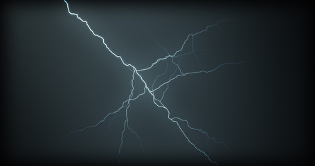 Lightning strikes on a black background with realistic reflections