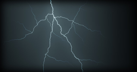 Lightning strikes on a black background with realistic reflections