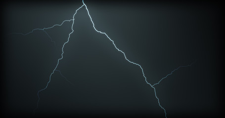 Lightning strikes on a black background with realistic reflections