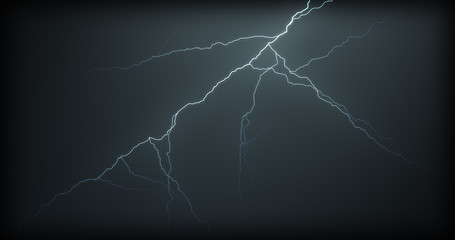 Lightning strikes on a black background with realistic reflections