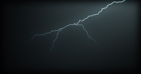 Lightning strikes on a black background with realistic reflections