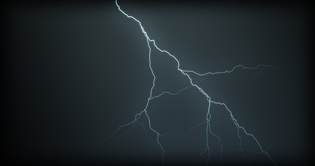 Lightning strikes on a black background with realistic reflections