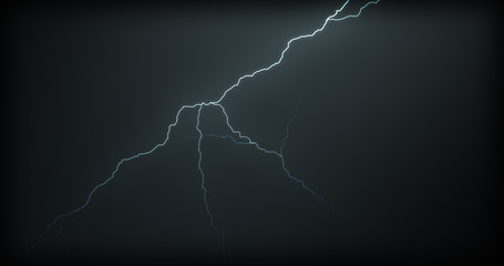 Lightning strikes on a black background with realistic reflections