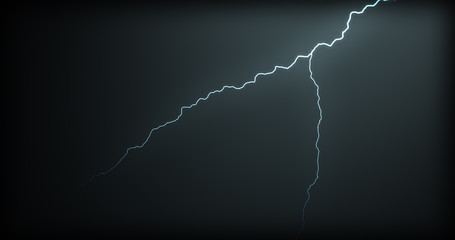 Lightning strikes on a black background with realistic reflections