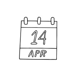 calendar hand drawn in doodle style. April 14. Rongali Bihu, day, date. icon, sticker, element