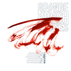 Red brush stroke and texture. Grunge vector abstract hand - painted element. Underline and border design.
