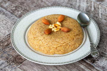 Turkish Semolina Dessert Helva / halva with Almond / Irmik Tatlisi