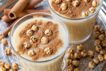 Boza or Bosa, traditional Turkish drink with roasted chickpea 
