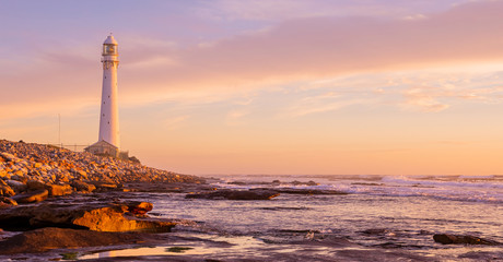 Slangkop Lighthouse near the town of Kommetjie in Cape Town, South Africa - obrazy, fototapety, plakaty