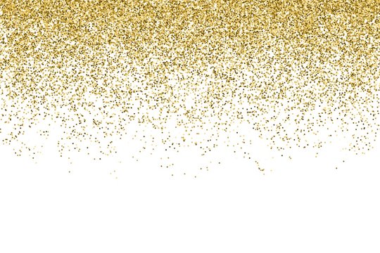 Vector realistic gold glitter particles effect - isolated shiny confetti and glitter sparkling texture. Star dust sparks in explosion on transparent background.