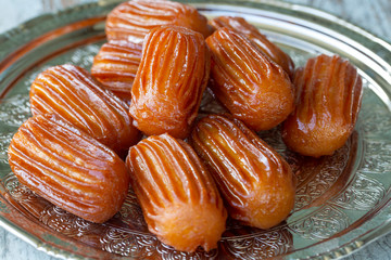 Traditional delicious Turkish dessert; tulumba tatlisi