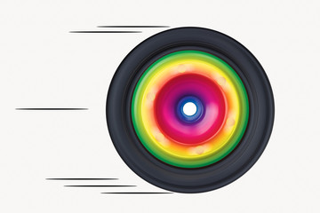 rubber wheel with rainbow spectrum colours isolated on white