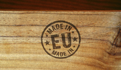 Made in EU, Europe, European Union stamp and stamping