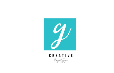 blue G square alphabet letter logo icon design for company and business