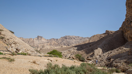 Fototapeta na wymiar Gebirgige Wüstenlandschaft mit Mubazzarah Damm in Al Ain in Den Emiraten.