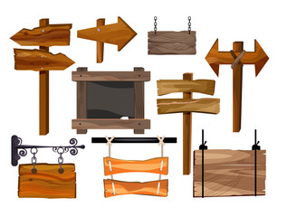 Fototapeta premium Wooden signs set illustration. Different wooden pointers on white background. Can be used for topics like bar, garden, country life