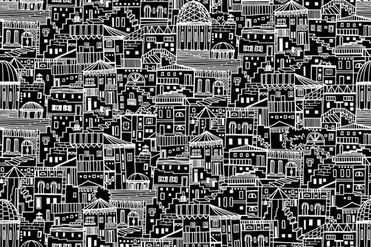 Abstract architectural seamless pattern of southen urban development.
