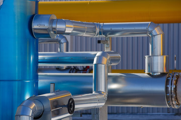 steel and melat pipelines at an industrial plant. Equipment and appliances at the gas company. gas pipeline system