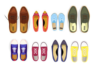 Set of various male and female shoes. Closet, accessory, fashion. Can be used for topics like background, collection, store