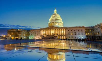 The United States Capitol building at night in Washington DC, United States of America

