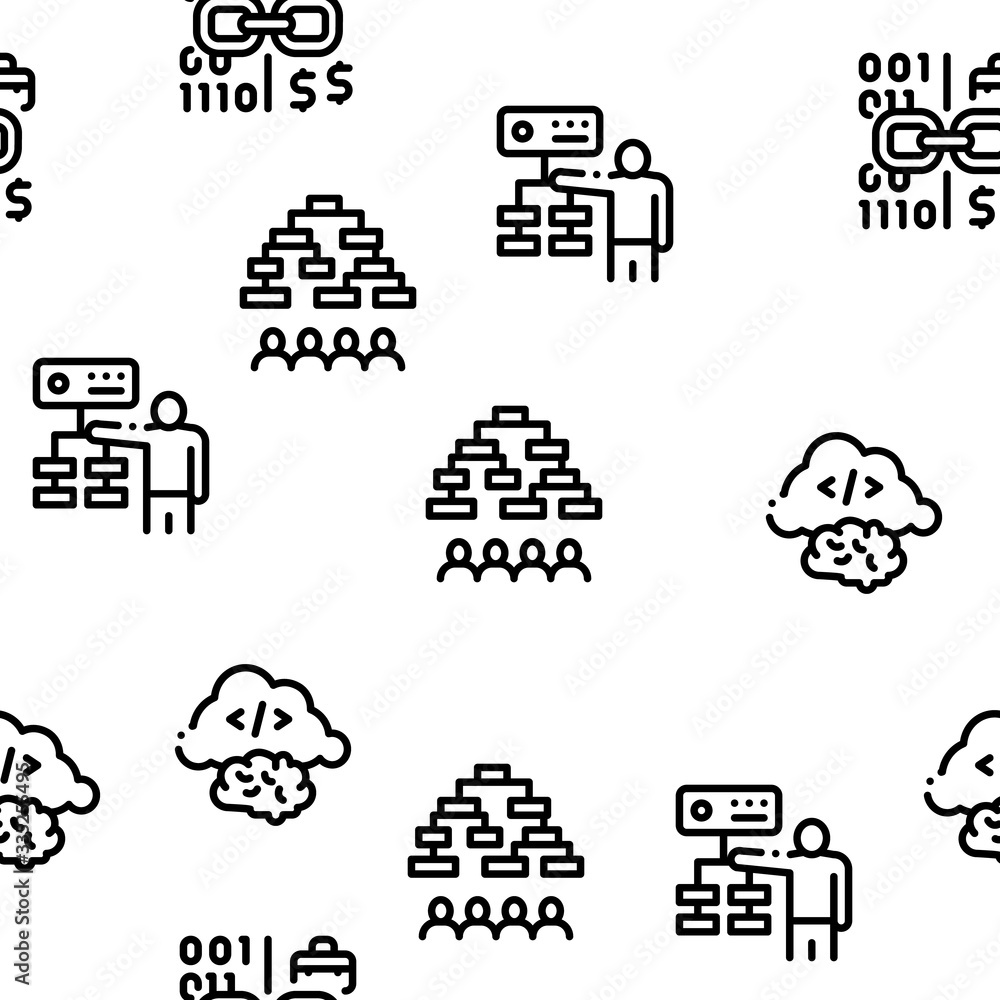 Poster data scientist worker seamless pattern vector thin line. illustrations