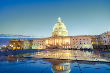 The United States Capitol building at night in Washington DC, United States of America
