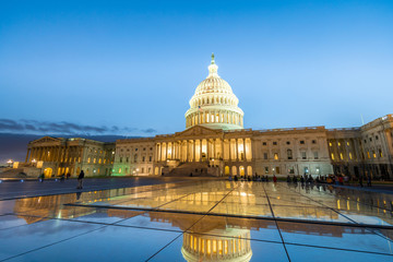 The United States Capitol building at night in Washington DC, United States of America

