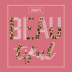 leopard pattern text line pearl shine child tee illustration art vector