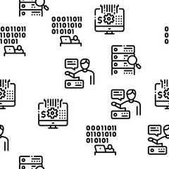 Data Scientist Worker Seamless Pattern Vector Thin Line. Illustrations