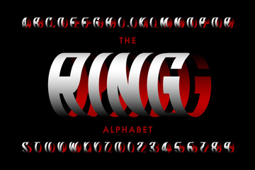 Ring style font, three-dimensional capital alphabet letters and numbers © piai