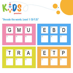 Decode the 3-letter words. Worksheet practice for preschool, elementary and middle school kids. Fun logic puzzle activity sheet.