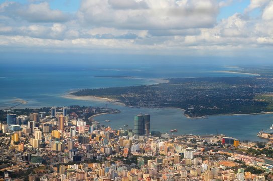 Aerial view on Downtown and bay of Dar es Salam Tanzania