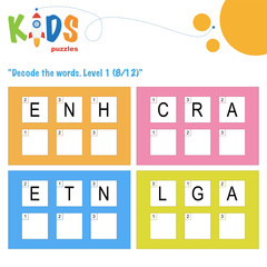Decode the 3-letter words. Worksheet practice for preschool, elementary and middle school kids. Fun logic puzzle activity sheet.