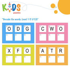 Decode the 3-letter words. Worksheet practice for preschool, elementary and middle school kids. Fun logic puzzle activity sheet.