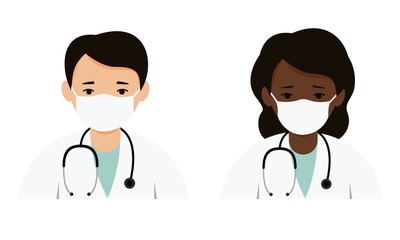 Male and female doctor in medical uniform with a stethoscope.