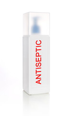 Antiseptic packaging with a dosing nozzle. Concept-virus pandemic.
