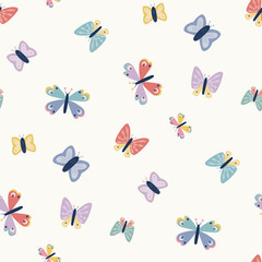 Scattered butterfly seamless repeat vector pattern. Great for paper products and stationery such as invitations, notebooks and party items. Would be great for gift and home ware products such as