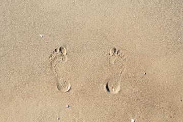 Footprints in the sand. Sea. Ocean. The waves