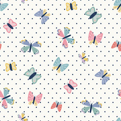 Scattered spot butterfly seamless repeat vector pattern. Great for paper products and stationery such as invitations, notebooks and party items. Would be great for gift and home ware products such as