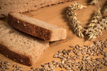 Bread Bakery Background. Wheat Bread And Grain Ears - 335261296