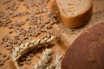 Wheat Grain Ears And Bread Slices
