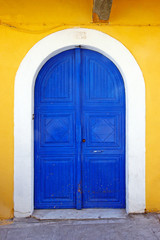 old blue door in greece