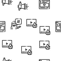 Blogger Internet Social Channel Seamless Pattern Vector Thin Line. Illustrations
