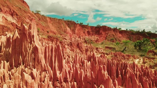 Drone footage over Tsingy Rouge in madagascar