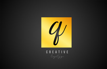 Q gold golden square alphabet letter logo icon design for company and business