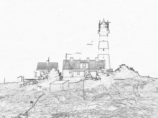 Extracted line draft from photo: lighthouse on the ferry route from Skutvik to Lofoten